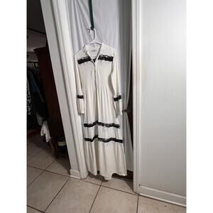 Sugarfree White Black Crochet Tiered Maxi Dress Size S Boho Cottagecore Prairie